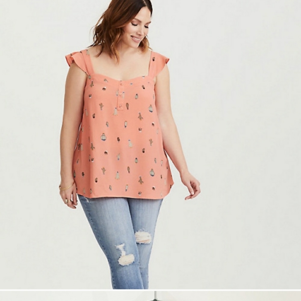 Torrid Ruffle Sleeve Tank Succulent Print 2X Plus